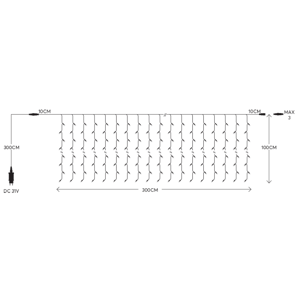 Χριστουγεννιάτικα Λαμπάκια 150 Led Βροχή 6μ Θερμό Λευκό Με 8 Προγράμματα Επεκτεινόμενο Eurolamp 600-17061