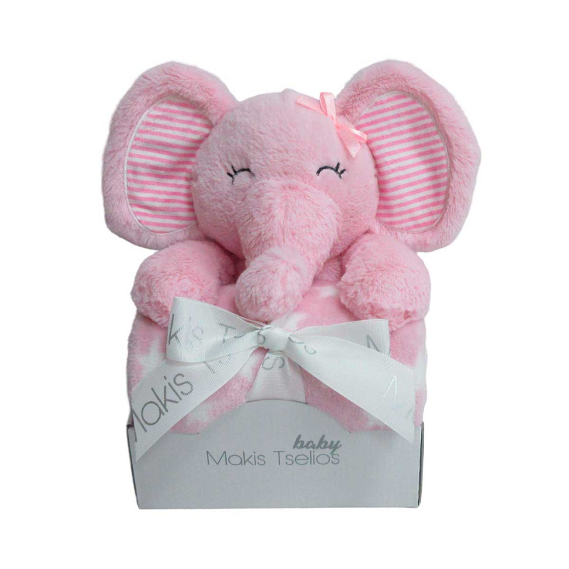 Κουβέρτα Fleece Αγκαλιάς (80x110) + Λούτρινο Makis Tselios Elephant Pink