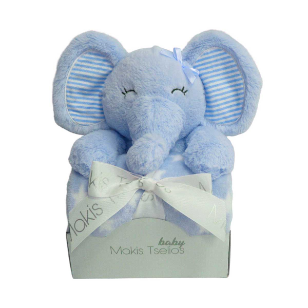 Κουβέρτα Fleece Αγκαλιάς (80x110) + Λούτρινο Makis Tselios Elephant Blue