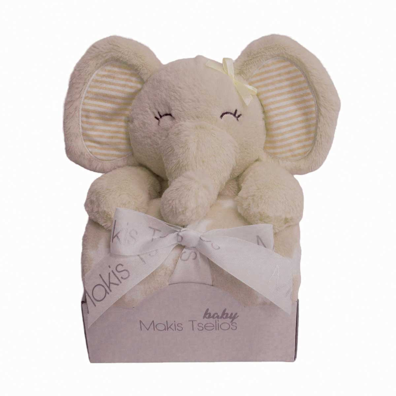 Κουβέρτα Fleece Αγκαλιάς (80x110) + Λούτρινο Makis Tselios Elephant Beige