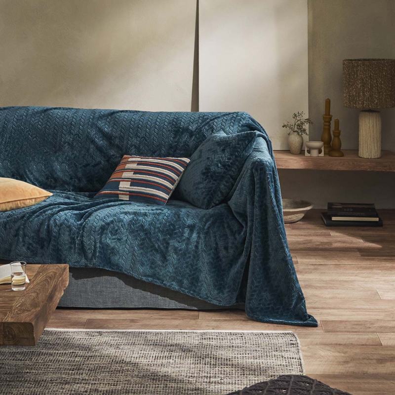 Ριχτάρι Τριθέσιου Καναπέ Fleece (190x320) Gofis Home Julien Marine Blue 114/01