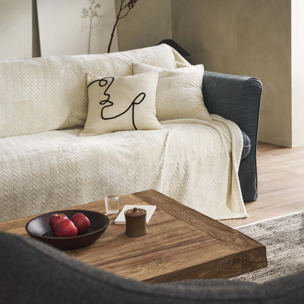 Ριχτάρι Τριθέσιου Καναπέ Fleece (190x320) Gofis Home Julien Cotton Beige 114/05