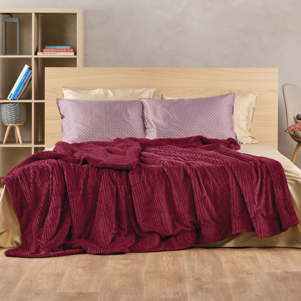 Κουβέρτα Fleece King Size (260x240) Με Γουνάκι Kentia Versus Spencer 42 Bordeaux