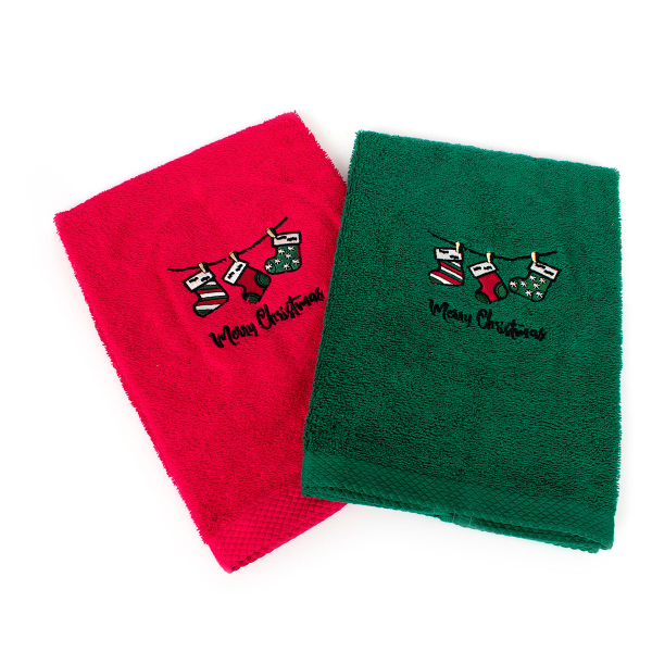 Χριστουγεννιάτικες Πετσέτες (Σετ 2τμχ) Dimcol Christmas Socks Red-Green