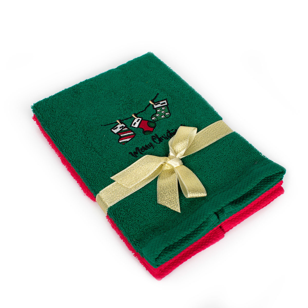 Χριστουγεννιάτικες Πετσέτες (Σετ 2τμχ) Dimcol Christmas Socks Red-Green