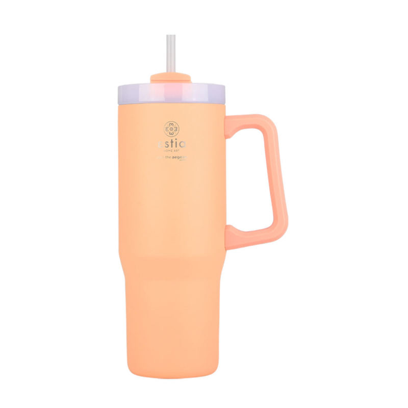 Κούπα Θερμός Με Λαβή & Καλαμάκι 900ml Estia Save The Aegean Tumbler Peach Fuzz 01-28626