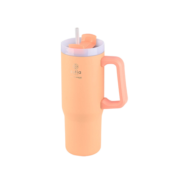 Κούπα Θερμός Με Λαβή & Καλαμάκι 900ml Estia Save The Aegean Tumbler Peach Fuzz 01-28626