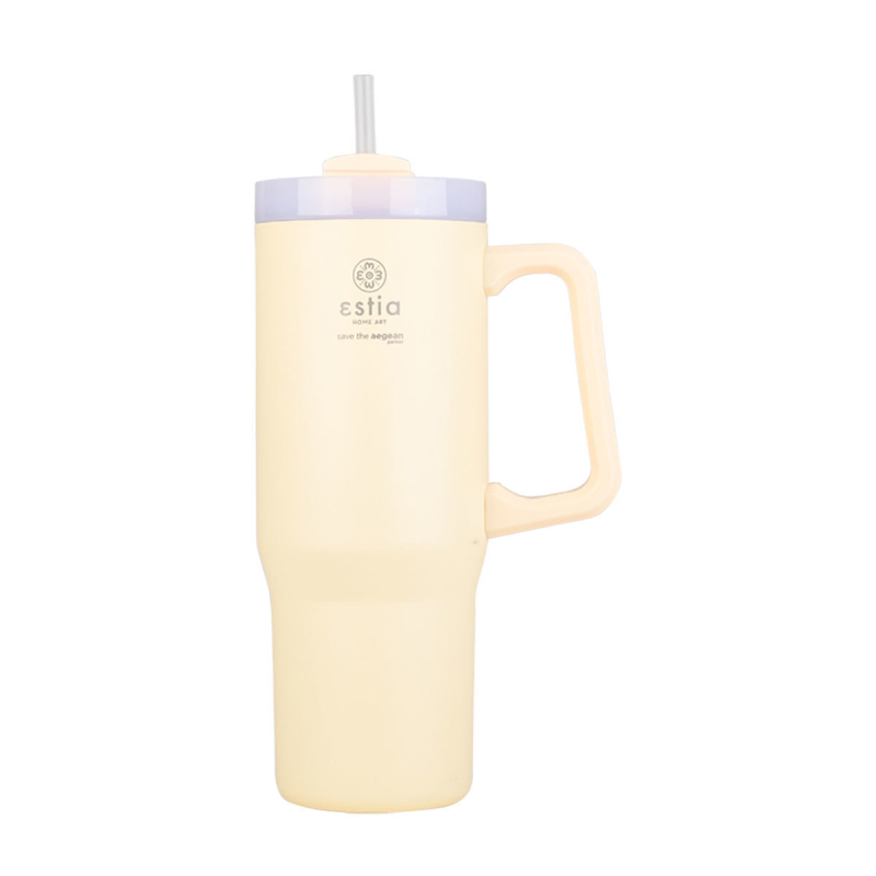 Κούπα Θερμός Με Λαβή & Καλαμάκι 900ml Estia Save The Aegean Tumbler Lily White 01-28671