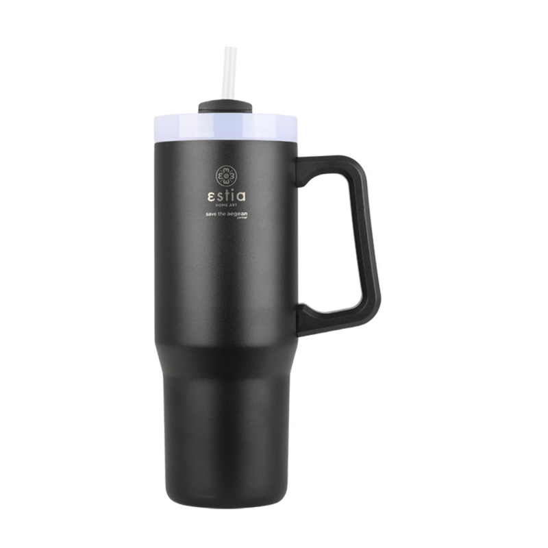 Κούπα Θερμός Με Λαβή & Καλαμάκι 900ml Estia Save The Aegean Tumbler Midnight Black 01-28664