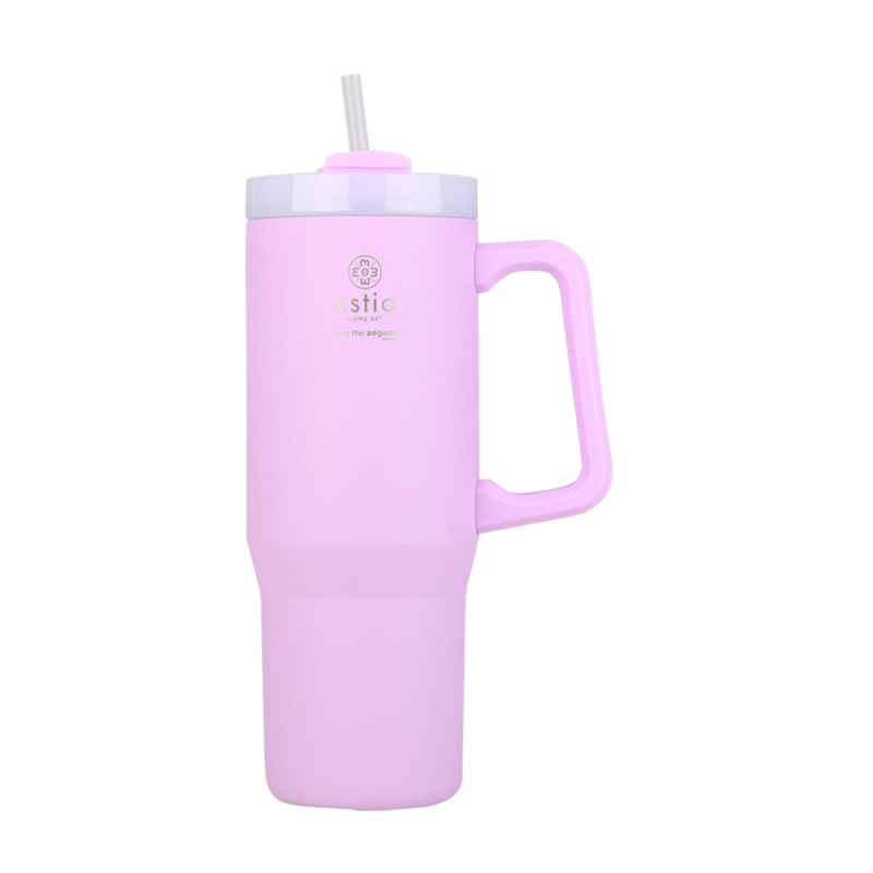 Κούπα Θερμός Με Λαβή & Καλαμάκι 900ml Estia Save The Aegean Tumbler Lavender Purple 01-28640