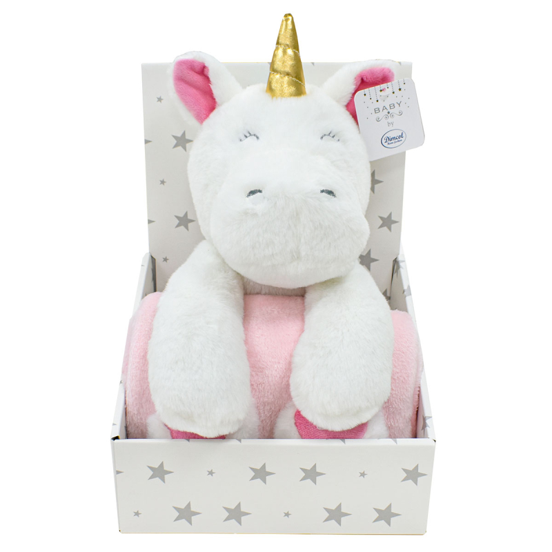 Κουβέρτα Fleece Αγκαλιάς (75x90) + Λούτρινο Dimcol Unicorn 02 White-Pink