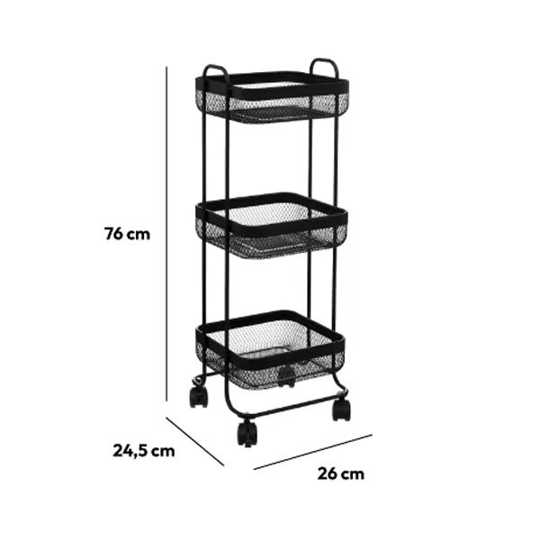 Τρόλεϊ/Ραφιέρα 3 Θέσεων (26x24.5x76) F-V Wheels Trolley Mayaj Black 174774