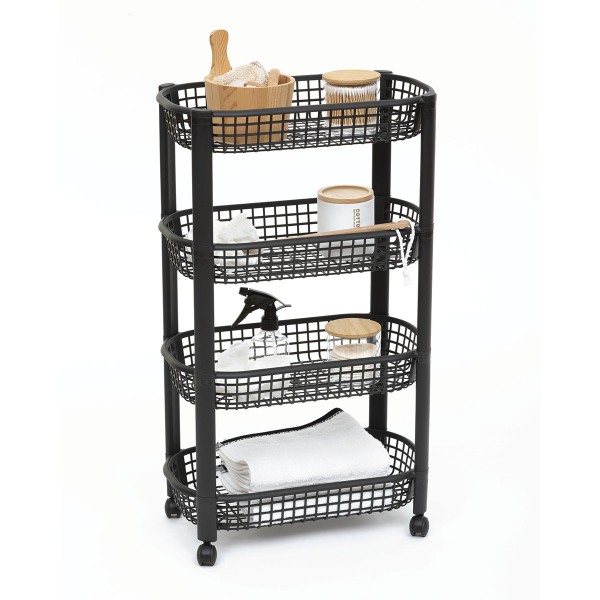 Τρόλεϊ/Ραφιέρα 4 Θέσεων (46.5x25.5x79) F-V Basket Trolley Black 189990A