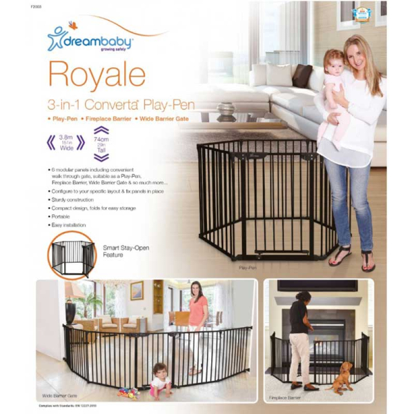 Πόρτα Ασφαλείας - Πάρκο Έως 380cm Dream Baby Royale 3 in 1 Μετατρέψιμη Black BR75299