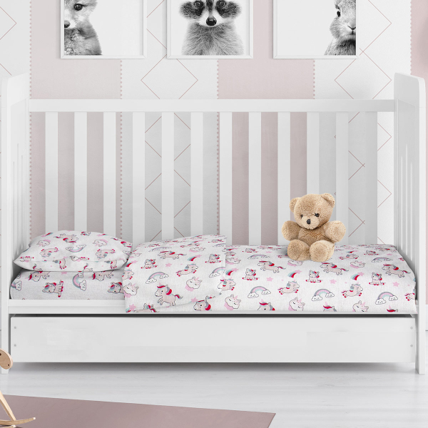 Σεντόνι Κούνιας Με Λάστιχο (70x140+15) Dimcol Unicorn White-Pink 108