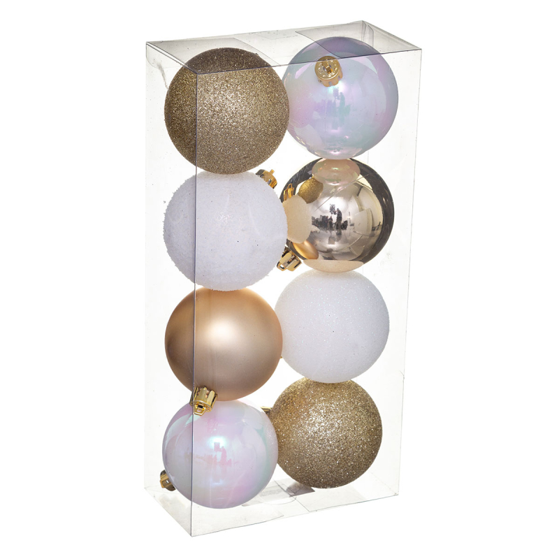 Χριστουγεννιάτικα Στολίδια (Σετ 8τμχ) A-S Xmas Balls Gold/White 129170OB