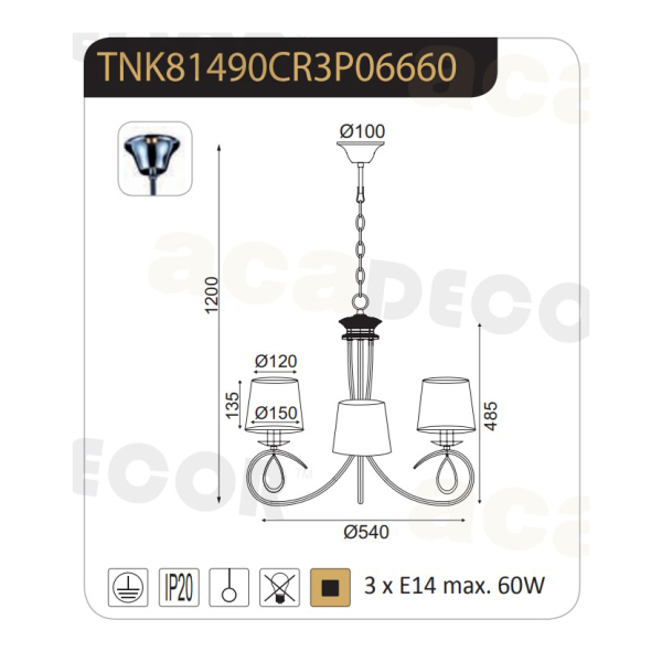 Φωτιστικό Οροφής Πολύφωτο Aca Basilico TNK81490CR5P Chrome/White