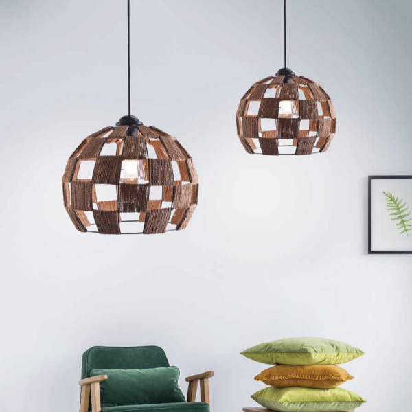 Φωτιστικό Οροφής Μονόφωτο Homelighting Ball Show 77-3620 Black/Rope