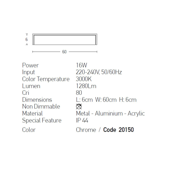 Φωτιστικό Μπάνιου Led Zambelis 20150 Chrome