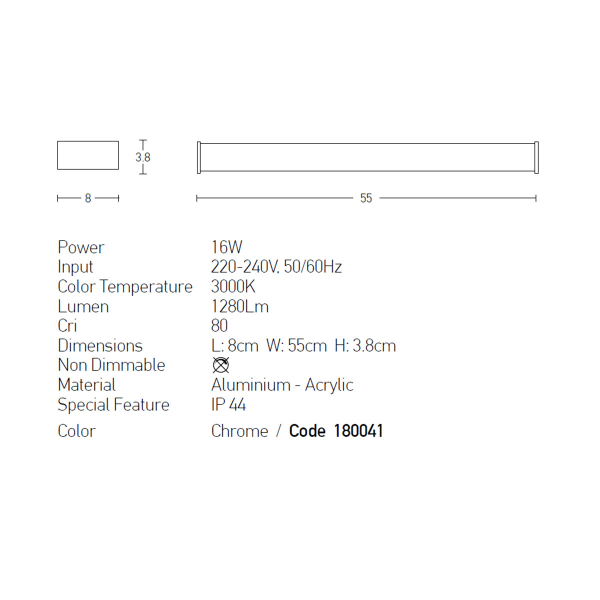 Φωτιστικό Μπάνιου Led Zambelis 180041 Chrome