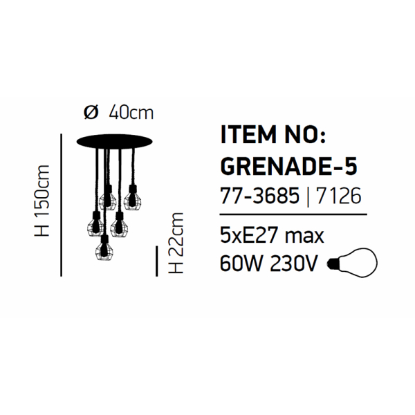 Φωτιστικό Οροφής Πολύφωτο Homelighting Grenade 77-3685 Rope/Black Matt