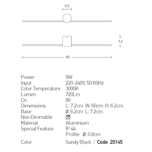 Φωτιστικό Μπάνιου Led Zambelis 20145 Sandy Black