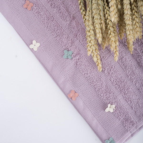 Πετσέτες Μπάνιου (Σετ 3τμχ) White Fabric Flowers Applique Mauve 500gsm