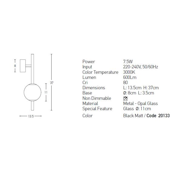 Απλίκα Τοίχου Led Zambelis 20133 Black Matt