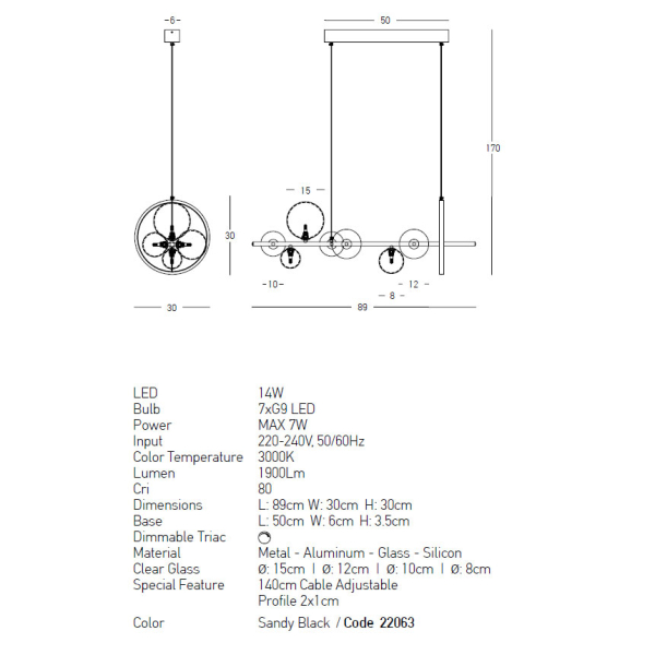 Φωτιστικό Οροφής Πολύφωτο Dimmable Zambelis 22063 Sandy Black