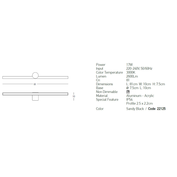 Φωτιστικό Μπάνιου Led Zambelis 22125 Sandy Black