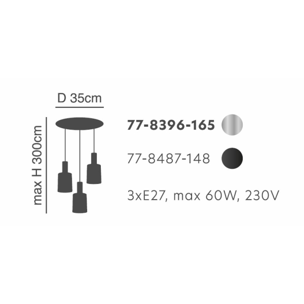 Φωτιστικό Οροφής Τρίφωτο Homelighting 77-8396 Nickel/Smoked