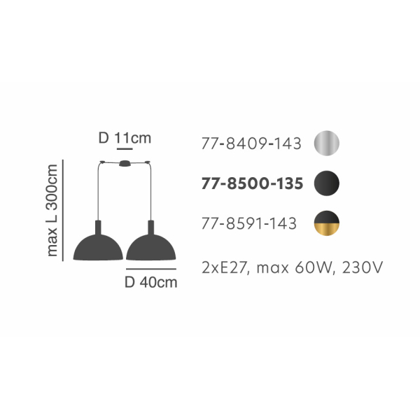 Φωτιστικό Οροφής Δίφωτο Homelighting 77-8409 Nickel/Black