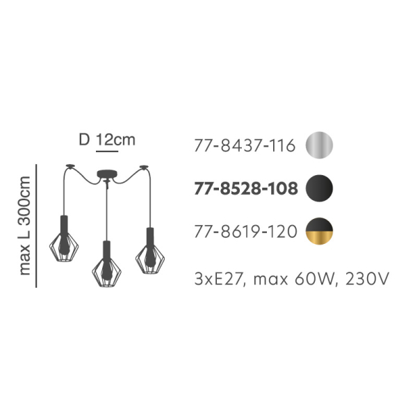 Φωτιστικό Οροφής Τρίφωτο Homelighting 77-8437 Nickel