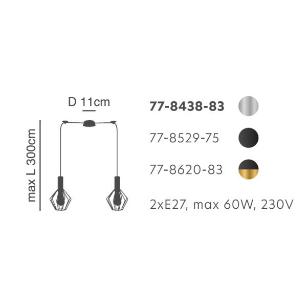 Φωτιστικό Οροφής Δίφωτο Homelighting 77-8438 Nickel