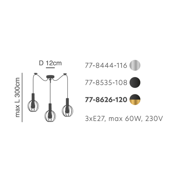 Φωτιστικό Οροφής Τρίφωτο Homelighting 77-8444 Nickel