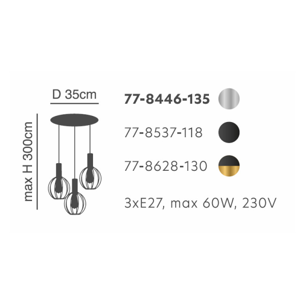 Φωτιστικό Οροφής Τρίφωτο Homelighting 77-8446 Nickel