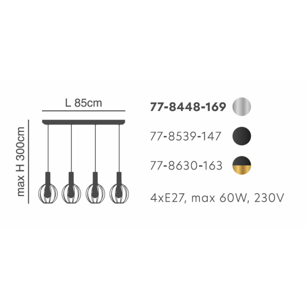 Φωτιστικό Οροφής Πολύφωτο Homelighting 77-8448 Nickel