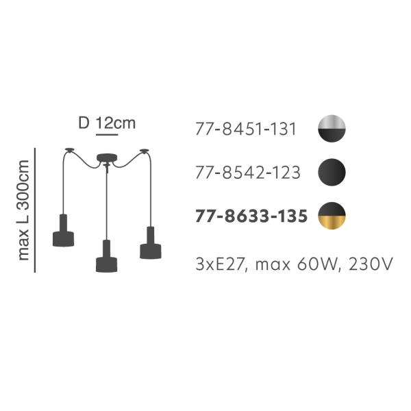 Φωτιστικό Οροφής Τρίφωτο Homelighting 77-8451 Nickel/Black