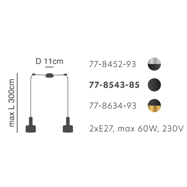 Φωτιστικό Οροφής Δίφωτο Homelighting 77-8452 Nickel/Black