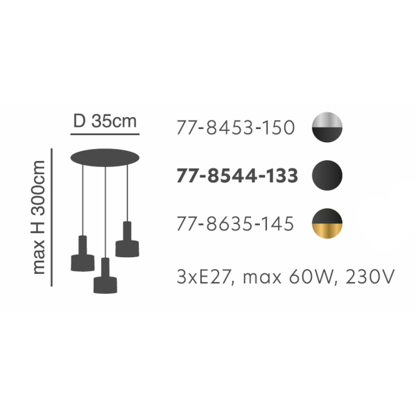 Φωτιστικό Οροφής Τρίφωτο Homelighting 77-8453 Nickel/Black