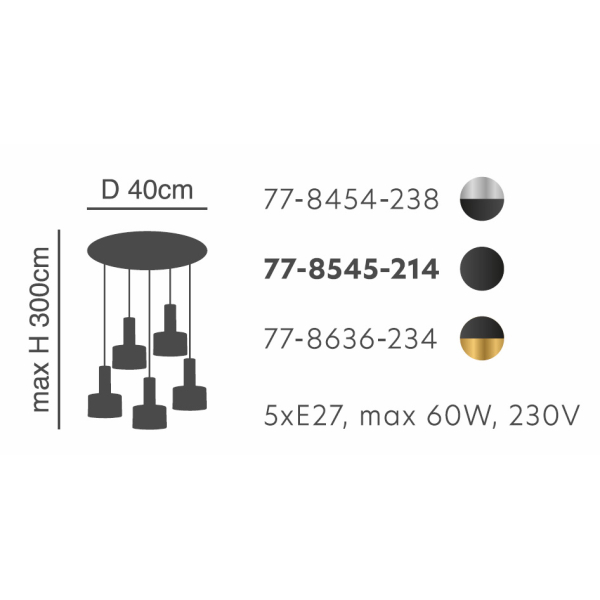 Φωτιστικό Οροφής Πολύφωτο Homelighting 77-8454 Nickel/Black