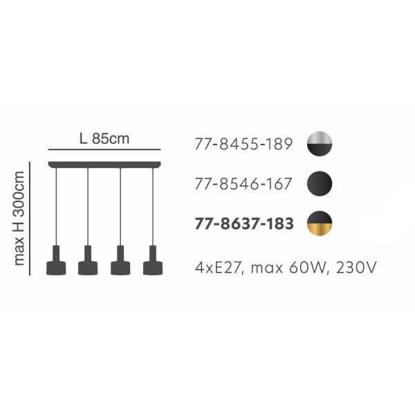 Φωτιστικό Οροφής Πολύφωτο Homelighting 77-8455 Nickel/Black