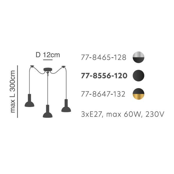 Φωτιστικό Οροφής Τρίφωτο Homelighting 77-8465 Nickel/Black