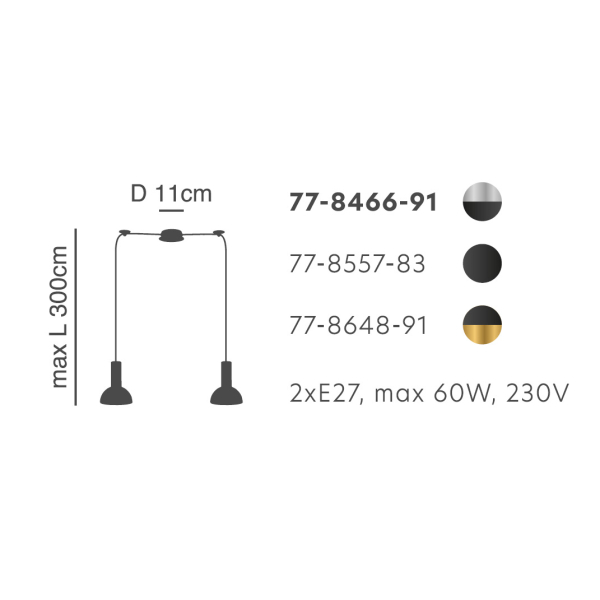 Φωτιστικό Οροφής Δίφωτο Homelighting 77-8466 Nickel/Black