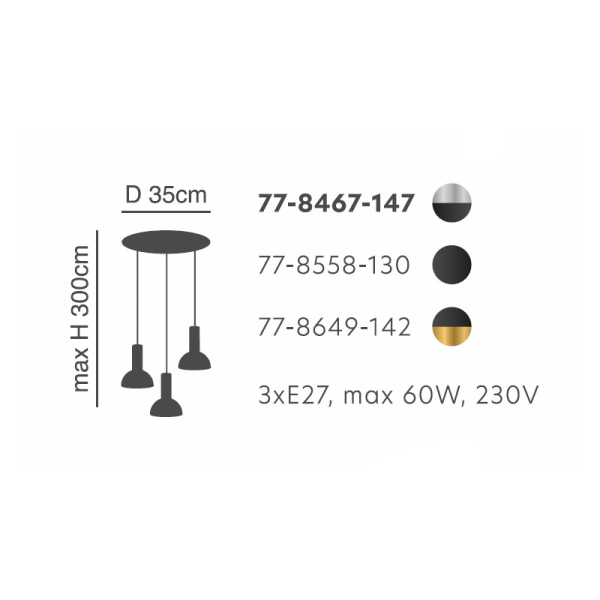 Φωτιστικό Οροφής Τρίφωτο Homelighting 77-8467 Nickel/Black