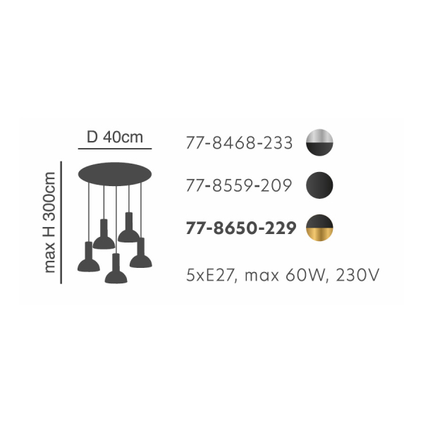 Φωτιστικό Οροφής Πολύφωτο Homelighting 77-8468 Nickel/Black