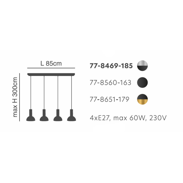 Φωτιστικό Οροφής Πολύφωτο Homelighting 77-8469 Nickel/Black