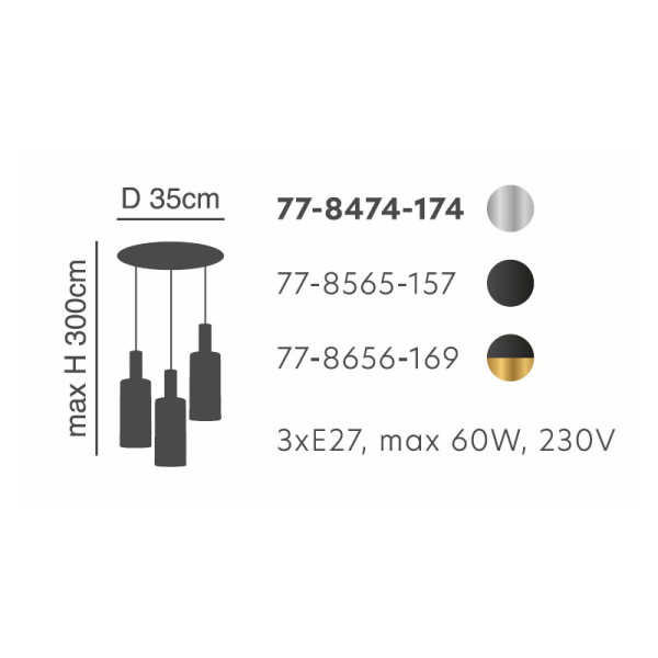 Φωτιστικό Οροφής Τρίφωτο Homelighting 77-8474 Nickel/White