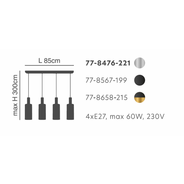 Φωτιστικό Οροφής Πολύφωτο Homelighting 77-8476 Nickel/White