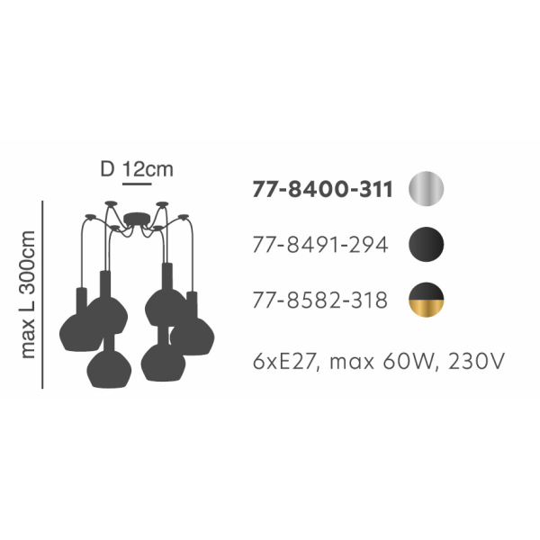 Φωτιστικό Οροφής Πολύφωτο Homelighting 77-8491 Black/White